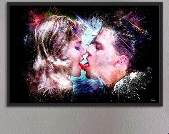 Johnny Depp and Amy Locane from Cry Baby, Digital painting printed on canvas, Famous movie kisses, ideal Valentine's Day gift