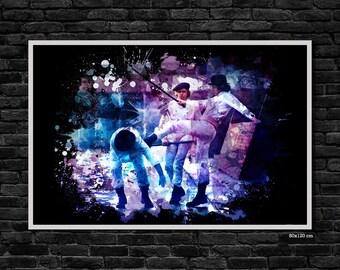Print van Stanley Kubricks film "A Clockwork Orange". Digitale aquarelverf op canvas. Woondecoratie. Ideaal cadeau voor filmliefhebbers.