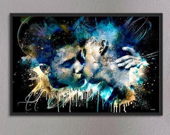 Moonlight movie print, digital painting on canvas, iconic kiss from the movies, ideal Valentine's Day gift for film fans