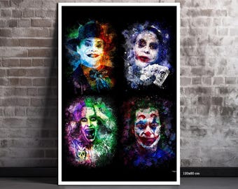 Joker painting, starring Jack Nicholson, Heath Ledger, Jared Leto, and Joaquin Phoenix, canvas print, ideal gift for Pop Culture film fans