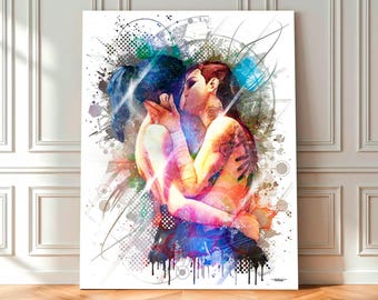 Arcane VI & Caitlyn Artwork – Prison Kiss Scene – Digital Pop Culture Art – Anime Fan Art – Geek Decor – French Format