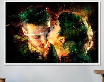 The Fabulous Destiny of Amélie Poulain Canvas Print, Digital Painting Printed on Canvas, Famous Kisses from Cinema, Ideal Valentine's Day Gift