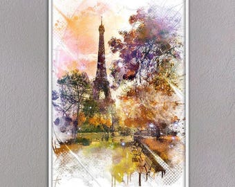 Dipinto della Torre Eiffel a Parigi, dipinto ad acquerello digitale stampato su tela – Decorazione per la casa – Souvenir di viaggio di Parigi