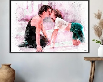 Dirty Dancing Canvas Print, Digital Painting on Canvas, Famous Kisses from the Movie, Ideal Valentine's Day Gift for Musical Theatre Fans