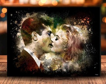 Painting of Marcello Mastroianni and Anita Ekberg, La Dolce Vita, Printed on canvas, Famous movie kisses, ideal Valentine's Day gift