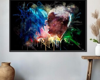 Jinx and Ekko painting, Arcane Series, Digital print on canvas, Home decor, Iconic kiss, Ideal Valentine's Day gift