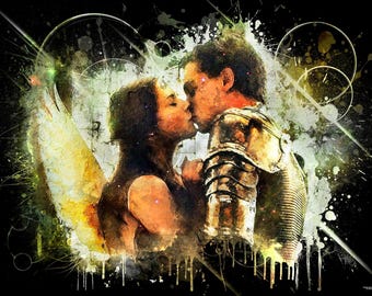 Leonardo DiCaprio and Claire Danes painting from Romeo + Juliet, printed on canvas, iconic movie kiss, ideal Valentine's Day gift