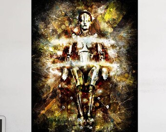 Painting of the Robot Maria from Fritz Lang's Metropolis, Digital painting printed on canvas, Home decor, Ideal gift for film fans