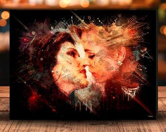 Naomi Watts painting, Laura Harring, Mulholland Drive, Digital print on canvas, Iconic movie kiss, Ideal Valentine's Day gift