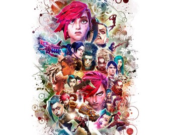 Arcane Poster – Heroic League of Legends Portraits – Pop Art Composition & Explosive Colors Splashed! – Poster Print