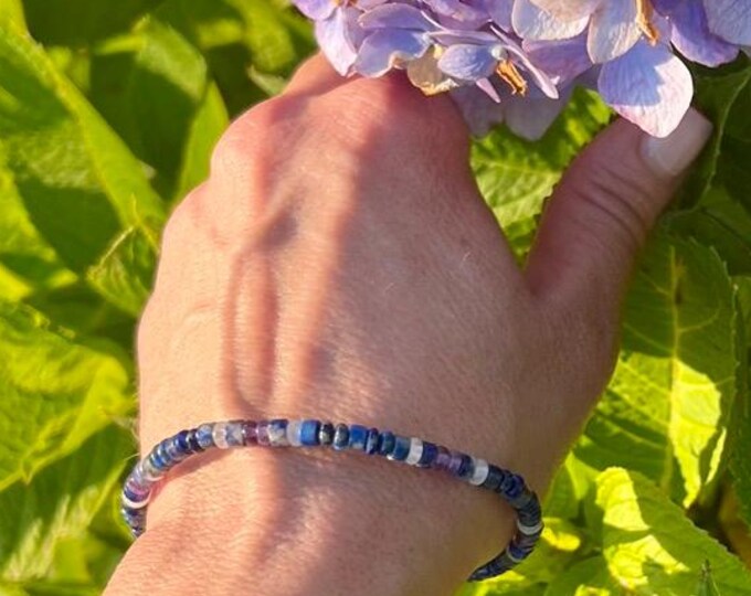 Amethyst Lapis Gemstone Bracelet: White Jade & Sodalite, Sterling Silver Clasp
