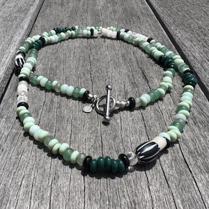 Mint Beaded Necklace: Gemstone, Czech Glass, Boho Artisan Jewelry