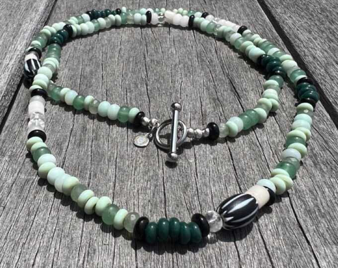 Mint Beaded Necklace: Gemstone, Czech Glass, Boho Artisan Jewelry