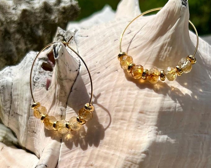 Citrine Gold-Plated Small Hoop Earrings: Handmade Jewelry