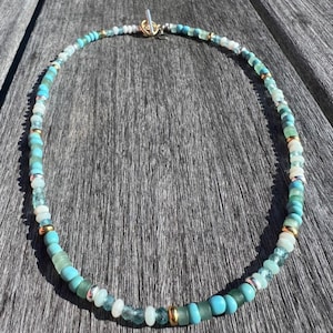 Aqua Beaded Choker Necklace: Gemstone & Mixed Metal Accent