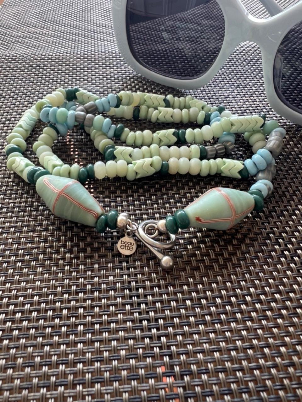 Mint Blue Gemstone Necklace: Handmade Boho Chic Silver Clasp