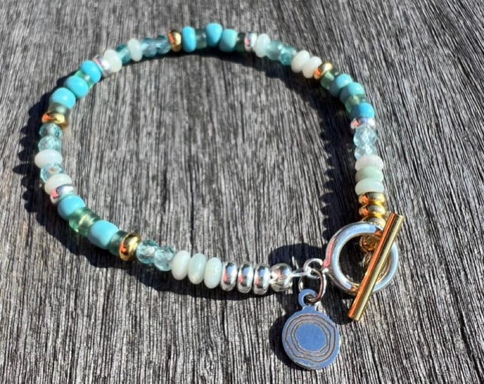 Skinny Gemstone Beaded Bracelet: Amazonite, Apatite, Aventurine