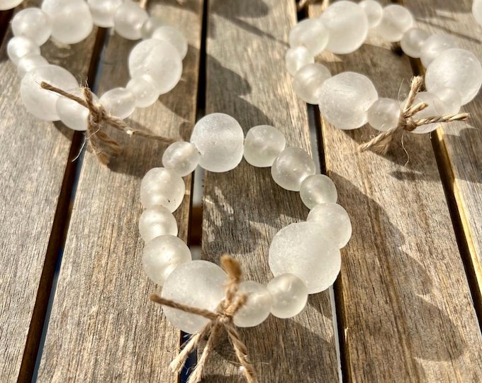 set of 4, sustainable napkin rings, recycled glass and natural jute twine, handmade