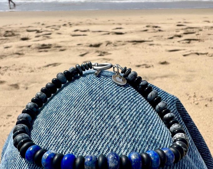 Unisex Beaded Bracelet: OOAK, Gemstones and Dark Silver