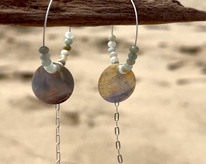 Shell Dangle Earrings w/ Gemstones and Silver