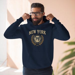 New York PB Hoodie Vintage College Style Sweatshirt, Oversized Unisex Hoodie, NYC Streetwear, Prezent dla Niego