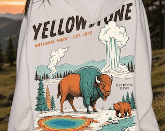 Vintage Yellowstone Hoodie | Old Faithful Pullover | Wyoming Travel Gift