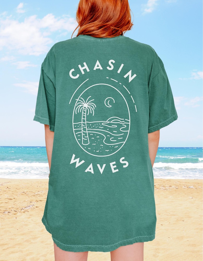Chasin Waves レトロサーフTシャツ、ミニマリストビーチサーファーガールシャツ 画像 8