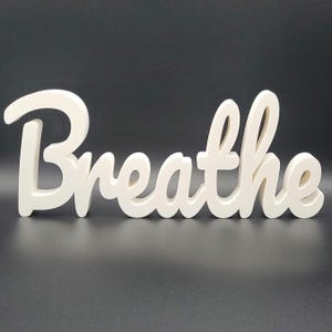 Freestanding Breathe Sign for Bathroom Decor, Minimalist Home Spa Shelf Sitter, Zen Yoga Studio Word Art, Calming Wellness Gift for Her