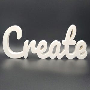 Letrero independiente "Create" para la decoración de un taller de manualidades moderno, adorno minimalista para estantería de estudio, arte con palabras para la oficina, regalo original para artistas.