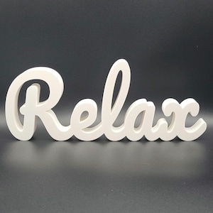 Cartello Relax autoportante per un moderno bagno in stile spa, minimalista zen da posizionare su una mensola, scritta rilassante per la camera da letto, regalo per una casa all'insegna del benessere per lei.