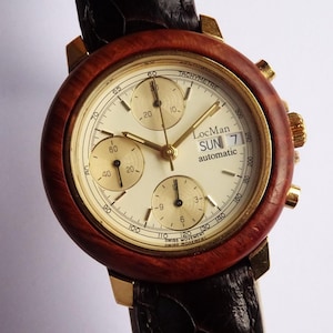 LOCMAN Chronograph valjoux 7750 wood bezel men&#39;s watch automatic ref: 2701