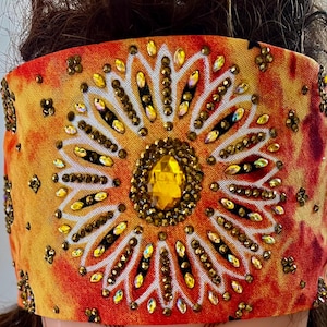 Orange Play Rhinestone Bandanna Sparkling Bursts Bling Headscarf, Women&#39;s Bandana, Bandanna for Bikers Bad Hair, Blinged Out Head Cover