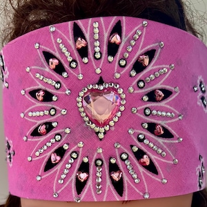 Pink Heart Bling Bandanna Sparkling Bursts Bling Headscarf, Women&#39;s Bandana, Bandanna for Bikers Bad Hair, Blinged Out Head Cover