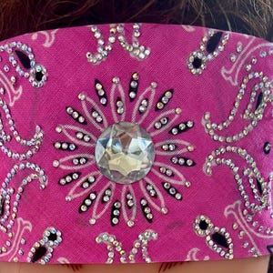 Pink Lace Bling Bandanna Sparkling Bursts Bling Headscarf, Women&#39;s Bandana, Bandanna for Bikers Bad Hair, Blinged Out Head Cover