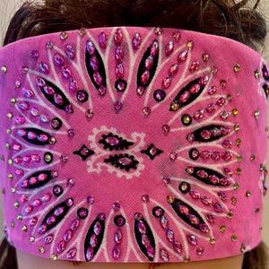 Pink Fun Bling Bandanna Sparkling Bursts Bling Headscarf, Women&#39;s Bandana, Bandanna for Bikers Bad Hair, Blinged Out Head Cover