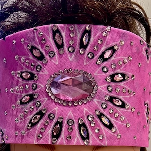 Pink Oval Rhinestone Bandanna Sparkling Bursts Bling Headscarf, Women&#39;s Bandana, Bandanna for Bikers Bad Hair, Blinged Out Head Cover