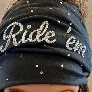 Ride &#39;em Bling Headscarf, Women&#39;s Bandana, Bandanna for Bikers Bad Hair, Blinged Out Head Cover