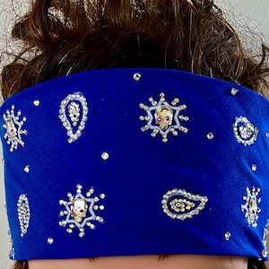 Blue Skull  Rhinestone Bandanna Sparkling Bursts Bling Headscarf, Women&#39;s Bandana, Bandanna for Bikers Bad Hair, Blinged Out Head Cover