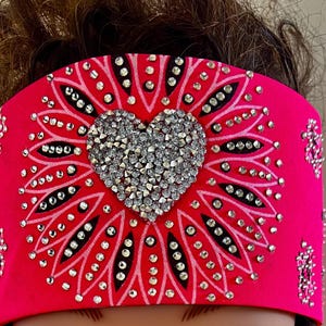 Pink Heart Rhinestone Bandanna Sparkling Bursts Bling Headscarf, Women&#39;s Bandana, Bandanna for Bikers, Bad Hair, Blinged Out Head Cover