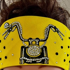Yellow Motorcycle Rhinestone Bandanna Sparkling Bursts Bling Headscarf, Women&#39;s Bandana, Bandanna for Bikers Bad Hair Blinged Out Head Cover