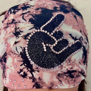 Pink Hello Headscarf, Women&#39;s Bandana, Bandanna for Bikers Bad Hair, Blinged Out Head Cover