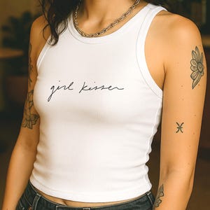 Girl Kisser Crop Tank - Black, Lesbian Tank Top, Lesbian Pride Outfit, Sapphic Shirt, Queer Shirt, Lgbt Shirt, Gay Pride Shirt