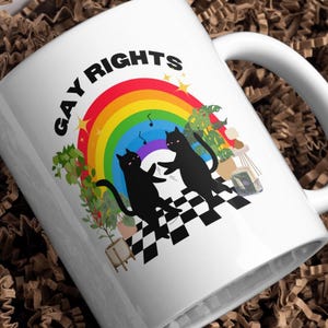 Gay Rights Mug, Equality, Lgbt Gift, Pride Gift, Lesbian Gift, Queer Gift, Sapphic Gift, Funny Cat Mug, Pride Month, Lgbt Mug, Lesbian Mug