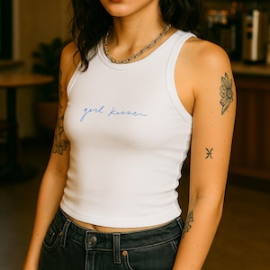 Girl Kisser Crop Tank - Blue, Lesbian Tank Top, Lesbian Pride Outfit, Sapphic Shirt, Queer Shirt, Lgbt Shirt, Gay Pride Shirt