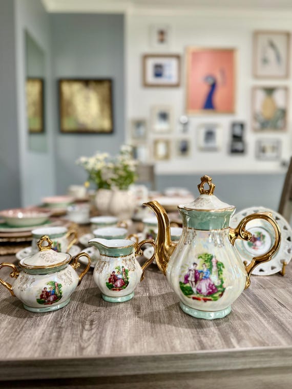 美品 豪華 軸 開運 おもてなし 書 茶 禅 中国 美術 骨董 インテリア Vintage Imperial Japan Design China Mint Tea Set - Etsy