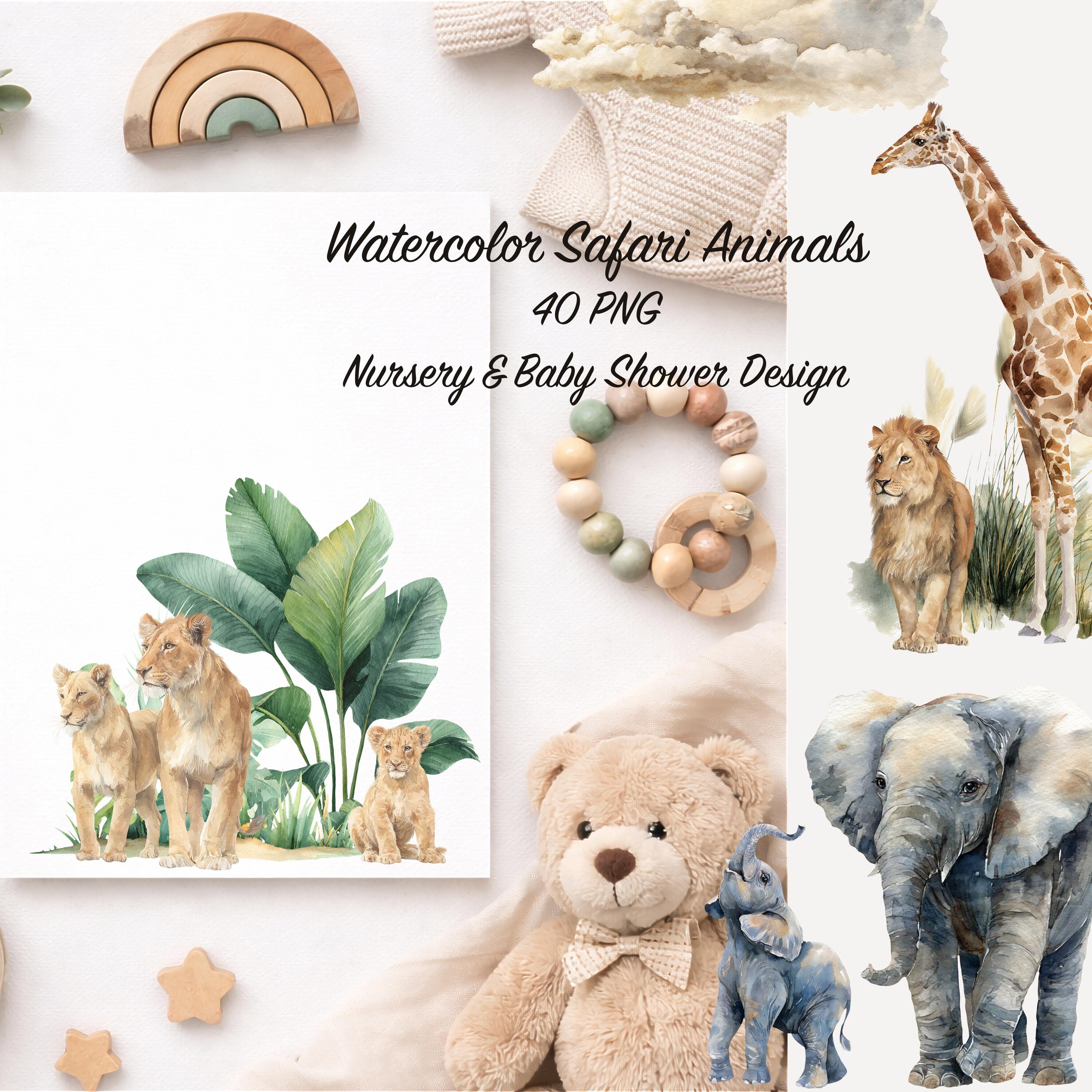 Safari Animals Clipart PNG Bundle, Watercolor Jungle Animals Set, Lion ...