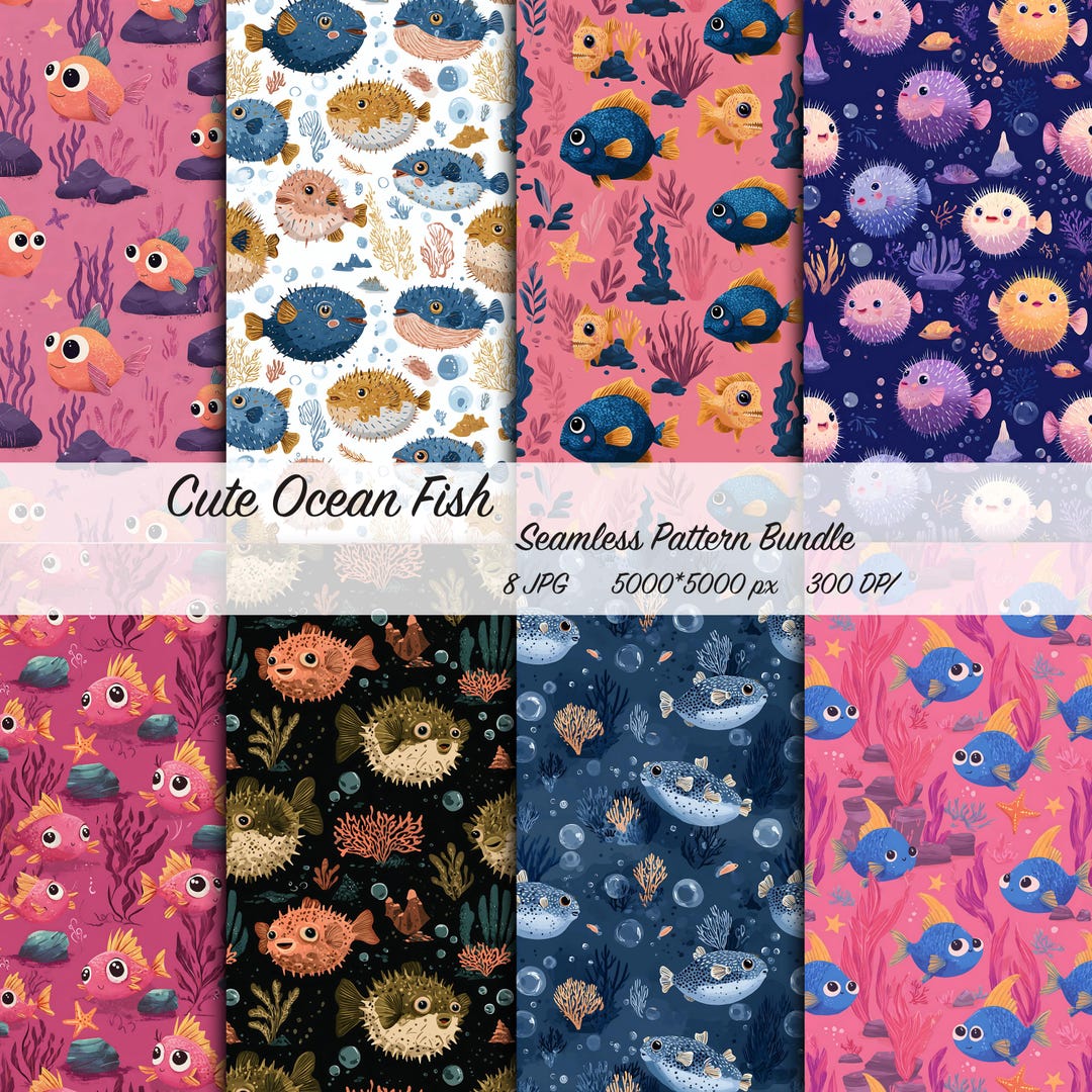 Mario Ocean Pattern Ocean Sea Animals Seamless Patterns – Instant Download for Nursery ...
