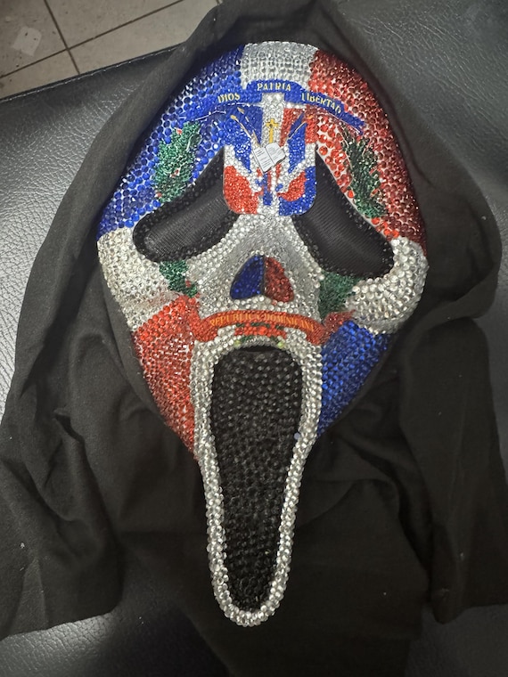 Dominican Flag Rhinestone Ghost Mask | Cultural Pride Costume