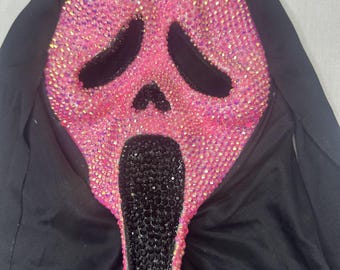 Pink Rhinestone Scream Mask | Glam Horror Costume Accessory