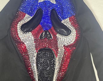 Puerto Rico Flag Rhinestone Ghost Mask | Boricua Pride Costume